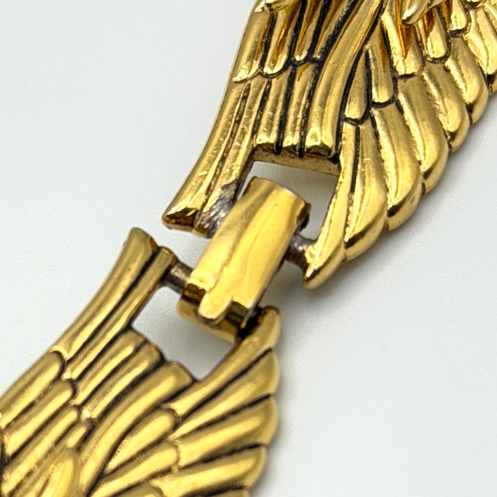 Vintage 80s Laurel Burch Swan Wing Gold Tone Choker Collar Necklace 16” - Picture 8 of 15